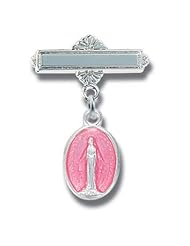Sterling Silver Christening Baptism Baby Infant Pins Godchild Religious Mary Angel Pink Girl
