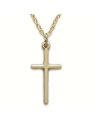 Highest Quality 14K Gold over .925 Sterling Silver Cross Pendant Necklace in a Plain Style Stick Design Cross Pendant Necklaces Gold Gift Boxed.w/Chain Necklace 18" Length Gift Boxed.