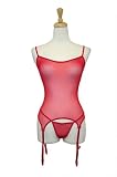 Exposed by Magic Silk Sheer Mesh Queen Merry Widow and G-String Set, One Size Queen, Red by Exposed by Magic Silk