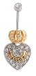 Stainless Steel Belly Ring with Clear Crystals - Juicy Heart Dangling