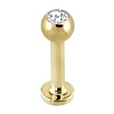 Solid 14KT Yellow Cubic Zirconia Gold Labret - 16 Gauge 5/16 Inches 4mm