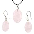 Rose Quartz Oval Shaped Pendant and Earrings Set - 15x22mm Pendant, 12x18mm Earrings - Adjustable Cord Necklace