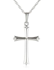 14k White Gold Solid Pointed Tip Cross with Rope Chain Necklace, 18"