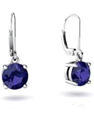 Created Sapphire 14kt White Gold Lever Back Earrings