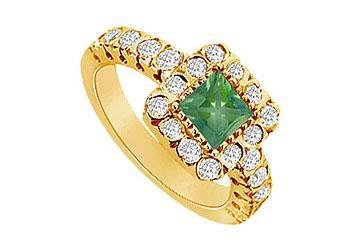 Fine Jewelry Vault 6314904 Emerald and Diamond Engagement Ring- 14K Yellow Gold- 1.25 CT TGW- Ring Size 7.0