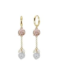 14k Tricolor Gold, Quinceanera 15 Anos Drop Earring Lab Created Gems