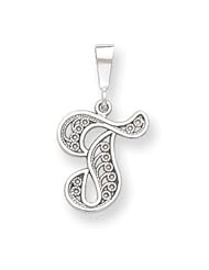 14k Gold White Gold Solid Polished Filigree Initial T Pendant