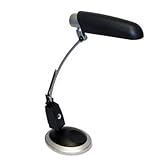 Halogen Desk Lamp, Black/Brass Base, Glass Shade, 15' High