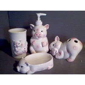 PIGS Bathroom Bath Accessories Set Pig SOO CUTE! ~NEW!~