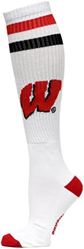 NCAA Wisconsin Badgers White Tube Socks, One Size, Red