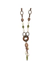 Copper-tone Jade/Amethyst/Tan Bead & Brown Iris Disc 20" Necklace