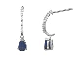10k White Gold Pear Shaped Lab-Created Sapphire and Diamond J-Hoop Earrings