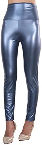 Jntworld Sexy Faux Leather High Waisted Leggings (L (US 12-14), Titanium Blue)