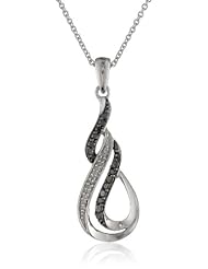 Sterling Silver 1/10 cttw Black and White Diamond Twist Pendant, 18"