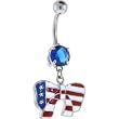 Sapphire Blue Cz Gem American Flag Ribbon Dangle Belly Ring