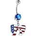 Sapphire Blue Cz Gem American Flag Ribbon Dangle Belly Ring