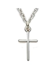 Boys or Girls Simple Elegant Sterling Silver Cross Pendant Necklaces in a Stick Design w/Chain 16" Length Gift Boxed.