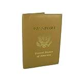 Embossed Leather Passport Holder Cover Several Colors Available (Beige w/Gold)