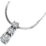 14K White Gold Created Moissanite Three Stone Pendant Slide On 18 Inch Diamond Cut Snake Chain