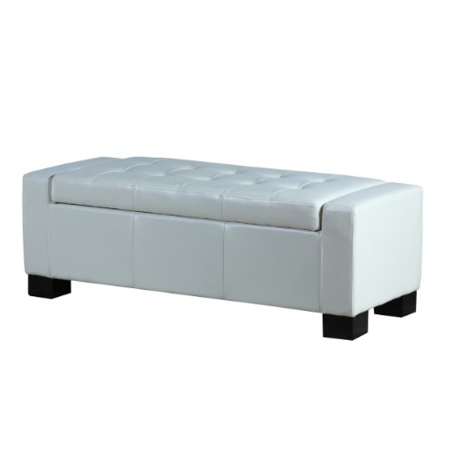 Best Selling  Guernsey Leather Storage Ottoman, White On Sale