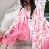 Silk batik shawl, 'Rose Grace'