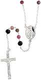 30 Sterling Silver Rosary w/ 6mm Natural Tourmaline Beads, Blessed Virgin Mary & Sacred Heart of Jesus Rosary Center, 1/4 (7mm) wide