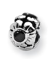 Black CZ, Floral Charm in Silver for 3mm Charm Bracelets