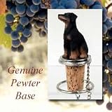 Doberman Pinscher Dog Wine Bottle Stopper - Uncropped Ears - Bla