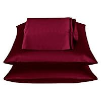 2 Pieces of 350TC Solid Burgundy Soft Silky Satin Pillow Cases King Size