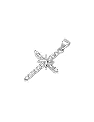 Sterling Silver Ribbon Cross Clear CZ Pendant Wholesale Charm Pure 925 New 23mm with 1.2mm Rope Chain