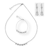 White Six Degrees Silver Cultured Pearl Necklace Bracelet Earrings Set