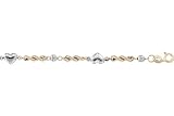 14K Two Tone Gold Mirror Bead and Heart Anklet