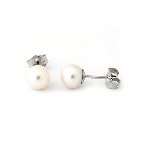 Round White Freshwater Cultured Pearl Stud Earrings in 14k White/Yellow Gold/Sterling Silver