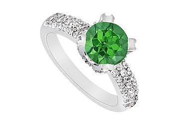 Fine Jewelry Vault 6301911 Emerald and Diamond Engagement Ring- 14K White Gold- 1.00 CT TGW- Ring Size 4.0