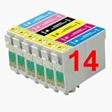 2 Full Sets + 2 Black Inks : 14 High Capacity Compatible Ink Cartridges Multipack T0487 - T0481 T0482 T0483 T0484 T0485 T0486 for Epson Stylus Photo R200 R220 R300 R300M R320 R325 R340 R350 RX500 RX600 RX620 RX640