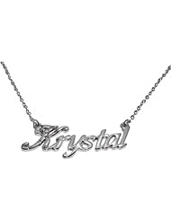 Name Necklaces Krystal - Personalized Necklace White Gold Plated 18K, Belcher Chain, 2mm Thick