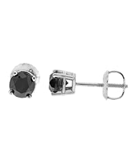 10k White Gold Black Diamond Stud Earrings (1 cttw)
