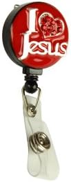 3TEN I Heart Love Jesus Badge ID Holder Retractable Pull Reel Black