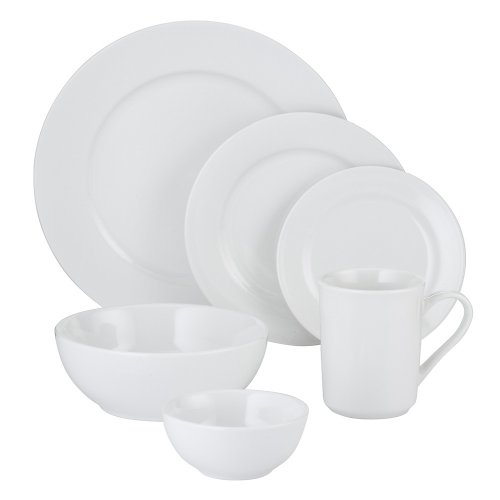 Whiteware Dinnerware Set Service for 12 in Storage Crate