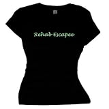 Flirty Diva Tees Woman's SoftStyle T-Shirt-Rehab Escapee-Black-Green Size XX-Large Fits 40 Inch Bust