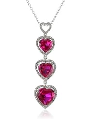 Sterling Silver, Created Gemstone, and Diamond Heart Pendant Necklace, 18"