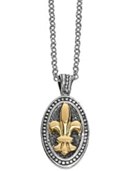Phillip Gavriel 18K Yellow Gold and Sterling Silver Fleur De Lis Pendant With 18 inches Chain