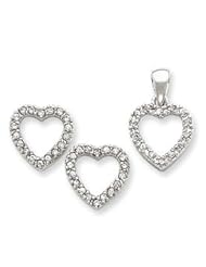 Sterling Silver CZ Heart Pendant & Earring Set