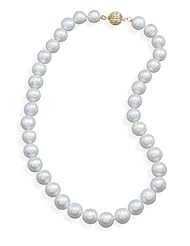 Genuine Elegante Necklace. 16.5" 9.5-10.5mm Cultured Freshwater Pearl Necklace with a Yellow Gold Clasp. 100% Satisfaction Guaranteed.