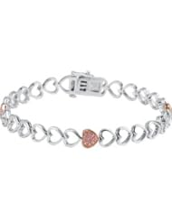 Genuine Pink Sapphire Heart Bracelet 14K White Rose Rhodium Plated 07.00 Inch 69581