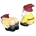 Mooning & Squatting Garden Gnomes - Lawn Ornaments Set of 2