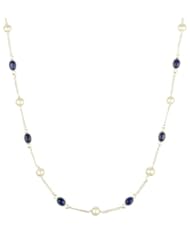 Sterling Silver Chain, Freshwater Pearl and 8 Station Lapis Lazuli Cabochon Necklace