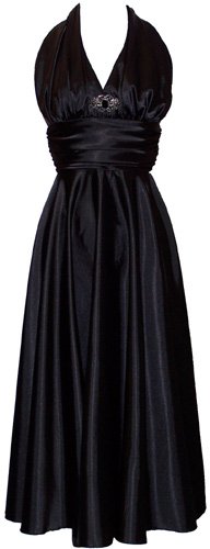 Marilyn Satin Halter Bridesmaid Dress Junior Plus Size Holiday Prom Gown, Small, Black