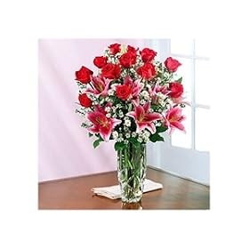 Elegant Red Roses and Lilies