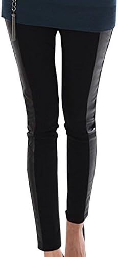 Sexy Women Slim Stretchy Side Faux Leather Panel Legging Pants
